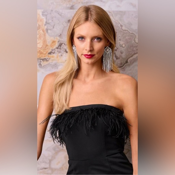 BOSTON PROPER 🆕 Strapless Faux-Feather Wide-Leg Jumpsuit. Size 6. - Picture 3 of 4